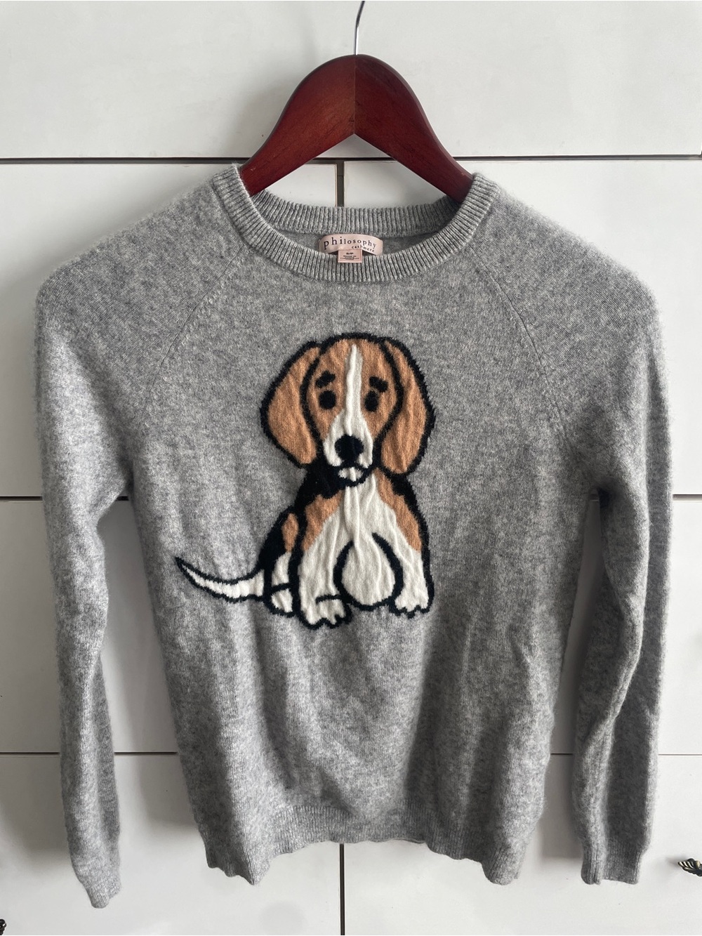 Philosophy Gray Cashmere Sweater with Beagle Motif